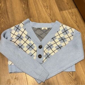Ardene Light Blue Argyle Cardigan Small